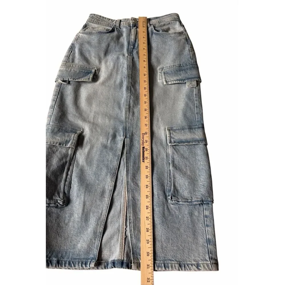 Anthropologie Pilcro Midi‎ Skirt Cargo Blue Denim 2